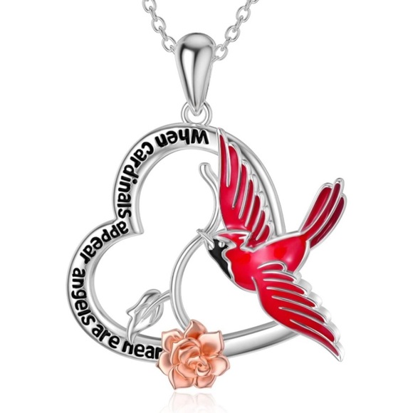 18k Angel Cardinal Rose Necklace - Picture 1 of 7